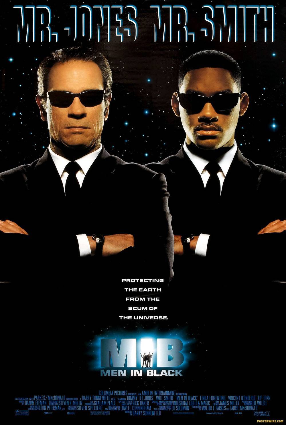 Đồng hồ Hamilton Ventura lên poster phim Man in Black trên tay Tommy Lee Jones và Will Smith 