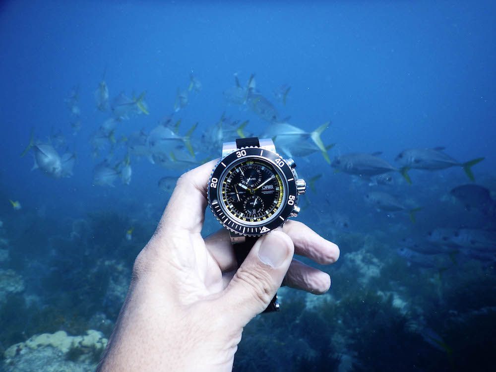 Đồng hồ Oris Aquis có vẻ đẹp không tỳ vết và nhìn thấy rõ các số ngay cả dưới nước
