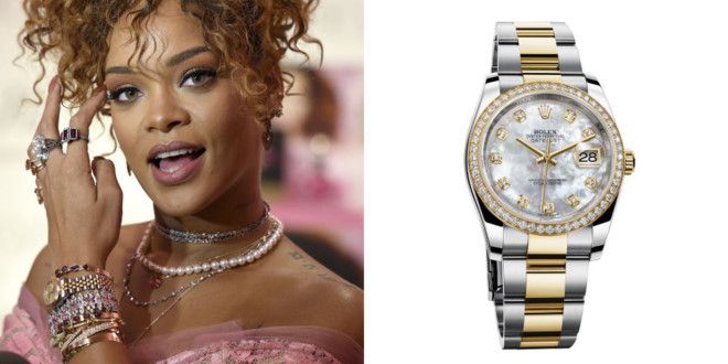 Ca sĩ nổi danh Robyn Rihanna Fenty với chiếc đồng hồ Rolex nữ Datejust có giá khoảng 22050 USD