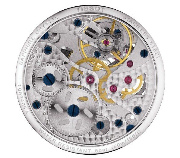 Đồng hồ Tissot Des Tourelles Squelette mặt sau để lộ bộ máy