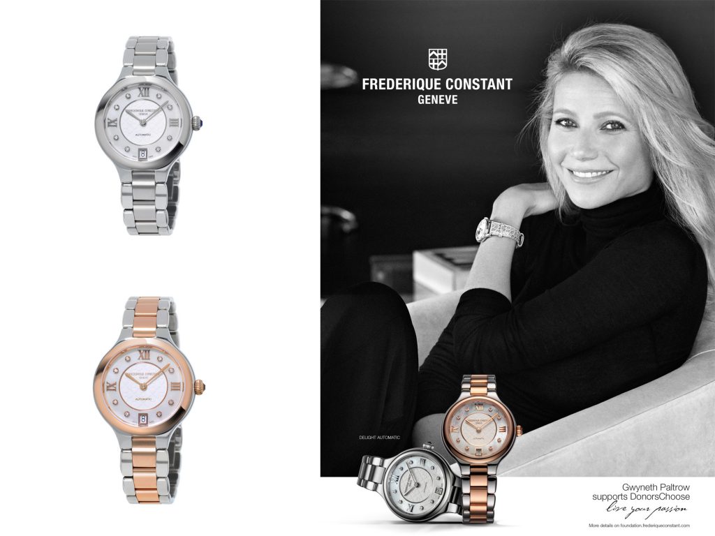 Một thiết kế đồng hồ Frederique Constant Geneve nằm trong chiến dịch từ thiện cùng Gwyneth Patlow