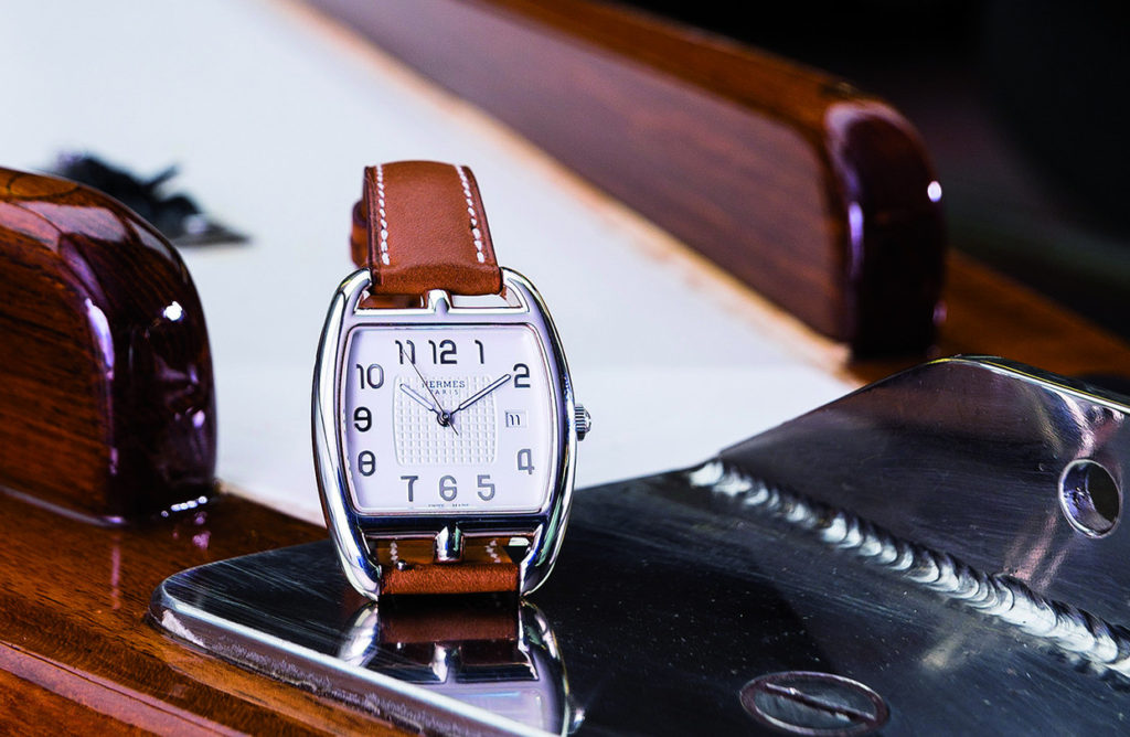 đồng hồ dây da nữ mặt vuông Hermes