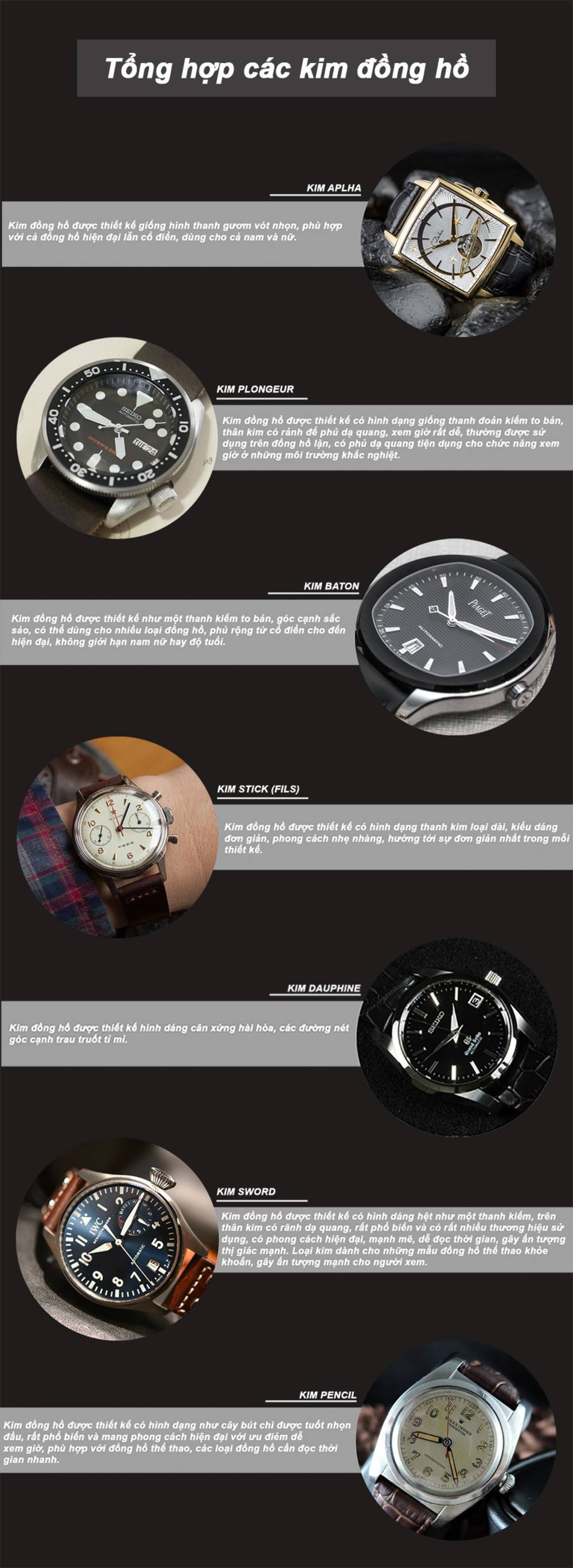 Tổng hợp các loại kim đồng hồ phổ biến nhất
