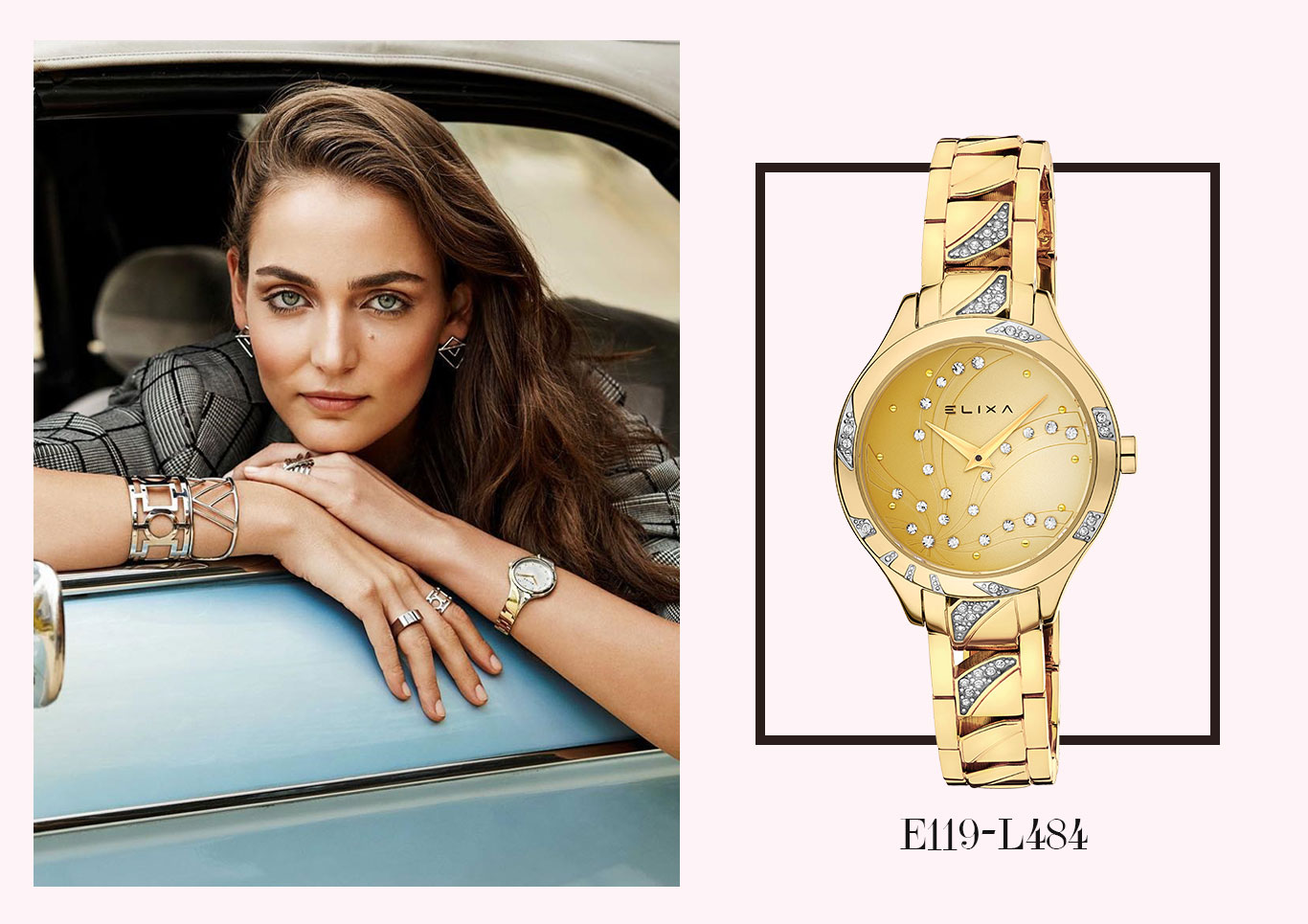 Đồng hồ nữ dây vàng đính đá đặc sắc Eliaxa E119- L484